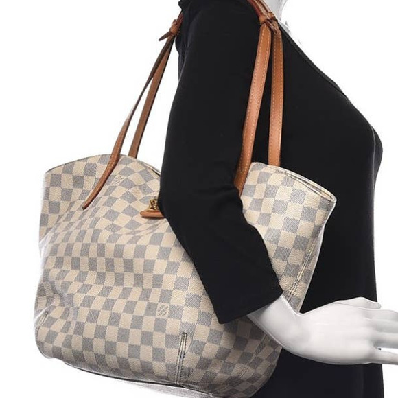 Louis Vuitton Salina Tote Damier Azur Shoulder Bag Purse Leather LV Handbag